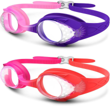 OutdoorMaster zwembril voor kinderen 2 pack   zwembril voor kinderen met snel verstelbare band, roze&paars+roze&rood