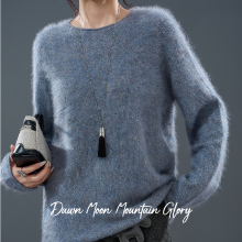 Dawn Moon Mountain Glory Geborsteld glittersweater van cashmere en wol 90% geïmporteerde fijne merino wol uit Australië + 5% kashmir + 5% zijde (exclusief glitters) Sterrenhemelgrijs One size