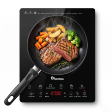 IAGREEA Inductiekookplaat, 2000 W Ultradunne Inductiekookplaat met 8 Vermogensstanden 60 270 °C Temperatuurregeling, 7 Vooraf Ingestelde Kookfuncties, 3 Uur Timer, Kinderbeveiliging, Geschikt voor 12 26 cm Kookgerei, Zwart Glazen Paneel Draagbare Inductie