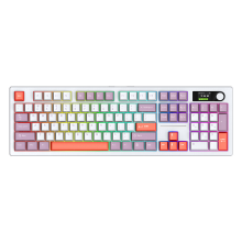 Siukie ACH105 mechanisch toetsenbord met 104 toetsen, kleurendisplay, verwijderbare schakelaars, 3MODE RGB, pastelpaars en wit
