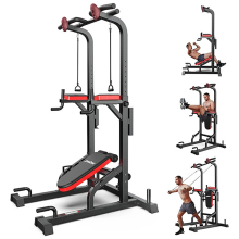 Pooboo multifunctioneel power tower met bank en klimgreep optrekstang dipstation voor thuistraining krachttraining fitnessapparatuur