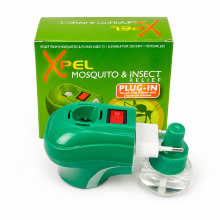 XPEL plug in diffuser kit tegen muggen en insecten met 35 ml navulling – geurloos anti muggenmiddel voor binnen, 2 polig 220 240 V, tot 45 nachten gebruik