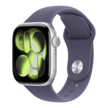 Apple Watch Series 11 GPS 42 mm zilveren aluminium behuizing met paarse mist sportbandje   S/M