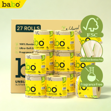 BABO 6D dubbelreliëf toiletrol bamboepulp EU norm, 4 lagen 150 g/rol, 27 rollen/doos, vrij van bleek en fluorescerend middel, geen losse vezels, dubbel milieucertificaat, grote gezinsvoorraad