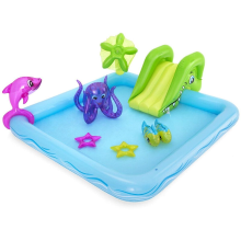 Bestway kinderzwembad met glijbaan   incl. Opblaasbare water speelgoed   239 x 206 x 86 cm   308 l   waterdieren