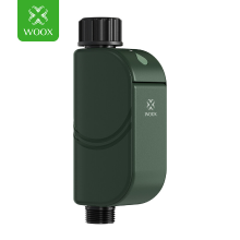 WOOX Slimme Wateringstimer R2603 Groen WiFi 6 2,4 GHz BLE 5,4 IP65 Buiten Tuin Besproeiingscontroller Bistabiel Elektromagnetisch Ventiel 4x AA Batterij 1,5 Jaar Levensduur 20 Programma's Regenvertraging Kinderslot Alexa Google 175 x 78 x 43,6 mm