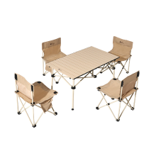 Mobi Garden, opvouwbare staal campingtafelset met 4 stoelen, draagbare eetset voor buiten, zand, voor camping, buiten, picknick