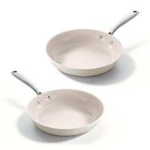 Redchef Gemstone Aluminium II koekenpannenset 20 cm/24 cm, beige & koffie, antiaanbakset, voor kookplaten, gelijkmatige warmte, koel handgreep, oven /vaatwasserbestendig, PFAS vrij