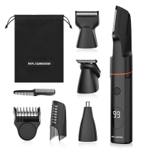 MAXGROOM Body Groomer voor Mannen, 7 in 1 Draadloze Bodytrimmer met Magnetisch Verwisselbare Opzetstukken, Verstelbare Opzetkam 1–9 mm, IPX6 Waterdicht, LED display, Complete Lichaamsverzorgingsset