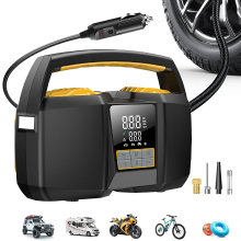 CARSUN 25 cilindrische dubbelzijdige luchtcompressor – 150 psi bedraad sneldrukbandenpomp met LED verlichting voor RV, SUV en truck