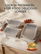 PURE COOK 304 roestvrijstalen rechthoekige voedselbewaardozen set luchtdicht lekvrij vriezer koelkast opslag keuken voedselopslag huishoudelijke organizer vriezer vaatwasserbestendig 50,72 fl oz ×2 81,15 fl oz 1500 ml ×2 2400 ml 3 delig inclusief witte PP