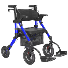 Blauwe 2 in 1 rollator met zwarte spaakwielen, 10 inch voorwielen & 8 inch achterwielen, 136 kg maximale draagcapaciteit, opvouwbare wandelrol voor ouderen voor binnen & buiten