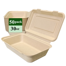 Rui bamboo wegwerp menubak met scharnierdeksel van bamboevezel 887 ml 50 stuks