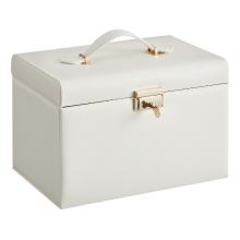 JOYFURNOS  Sieradendoos met 3 lagen, sieradenorganizer met 2 lades, sieradencase met draagbare reisetui, met handvat, afsluitbaar, cadeau idee, wolkwitte PU hoes, crèmewitte voering