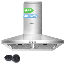 Comfee' CH60A17EM400SS EU Afzuigkap, A++, 60 cm Convectie en Afzuiging, Wandafzuiging met Actieve Koolstoffilter, 400 m³/h Luchtstroom, 5 Lagen, Wasbaar Vetfilter, Verstelbare Haard, Zilver [Energieklasse A++]