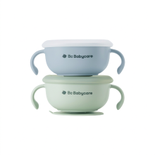 Bc Babycare 3 in 1 zuignapkom met rietje, vork  en lepelset, BPA vrij, groen + blauw