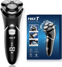 MAX T Elektrisch scheerapparaat voor heren met uitklapbare trimmer, IPX7 waterdicht, 3D roterend scheersysteem, oplaadbaar en snoerloos, Type C, 120 minuten gebruiksduur, Plug & Play – zwart