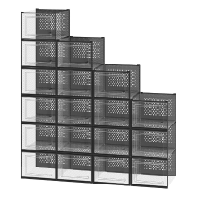 JOYFURNOS Ochama set van 18 stapelbare sneaker organizers, transparante plastic schoenendozen voor kastopslag, zwart en transparant