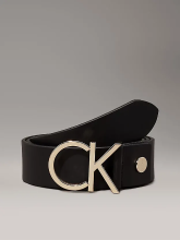 Calvin Klein Lederen Logo Riem   Zwart 85