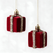 2 Stuks rode fluwelen kerstcadeaudozen, kerstornamenten, klassieke kerstballen voor de kerstboom, decoratie voor de feestdagen, cadeaus en feestartikelen