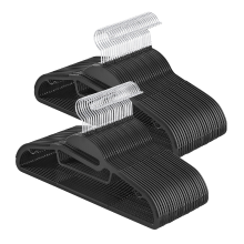 JOYFURNOS 50 Pack Plastic Kledinghangers – Zwart, 41,5 cm Lang, Ultradun 0,5 cm Profiel – U Vormige Opening voor Eenvoudig Gebruik, Antislip, Ruimtebesparend, met 360° Draaibare Haak