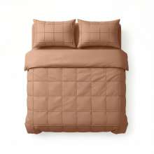 Sleeptime Dekbedovertrekset Geruit Pintuck 140 x 200/220 + 1 Kussensloop 60 x 70 cm   Microvezel   Mokka