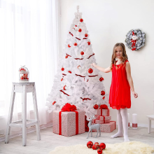 SALCAR kunstkerstboom 180 cm wit, kunstspar met handschoenen en metalen standaard, kerstdecoratieboom voor binnen