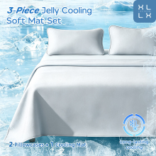 Zomerkoel XLLX 3 delige Jelly koelmatset, Zomerkoel matraspad met 2 bijpassende kussenslopen, Ademende antislip wasbare opvouwbare koelbeddengoed, Zacht machinewasbaar koelbeddengoed, 150x200 cm + 48x74 cm * 2, Lichtgrijs
