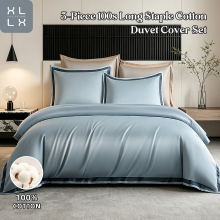 XLLX 3 delige beddengoedset, 200 x 200 cm, 100s langstapelig katoenen dekbedovertrekset, 100 TC satijn zacht, zijdeachtige luxe, dikker en ademend, dekbedovertrek 200 x 200 cm en 2 kussenslopen 65 x 65 cm, blauw