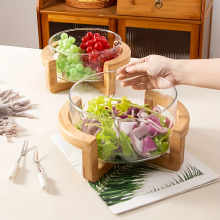 YumiPLUS glazen fruitplateau met houten basis, 1 set