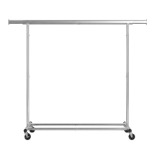JOYFURNOS Ochama  Kledingrek met Wielen, Verstelbaar Kledingrek, Zwaar Belastbaar, voor Slaapkamer, 150 kg Draagvermogen, Eenvoudige Montage, Zilver