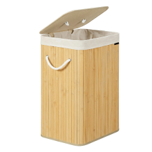 JOYFURNOS wasmand met deksel, inklapbare bamboe wasmand met uitneembare voeringzak en stevig houten frame, grote capaciteit van 72 L, ruimtebesparend formaat 40 x 30 x 61 cm, ideaal voor slaapkamer, badkamer, wasruimte, studentenkamer, naturel