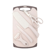 5 In 1 babyvoeding bereidingsset, tarwehouten snijplank & peutersmessen, veiligheidsschaar, dunschiller, voedselveilige set voor zuigelingenvoeding & baby led weaning