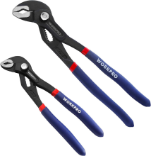 WORKPRO 2 pack waterpomptangen 180 mm 250 mm Snel instelbare slanggrepen, glijdende scharnierende tangenset met grote kaakcapaciteit en antislip handgreep