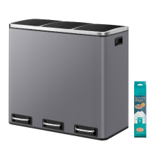 JOYFURNOS Prullenbak met 3 Compartimenten, 3 x 18 L Pedaalemmer met Soft Close Deksels, Staal, voor Keuken, Grijs