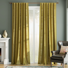 PONY DANCE Gestreepte en Bloemmotieven Fluwelen Gordijnen met Rugband, Luxe Klassieke Kamer Verduisterende Thermisch Isolerende Gordijnen voor Woonkamer Slaapkamer, 2 Panelen, B127 x L220 cm, Mosterdgoud