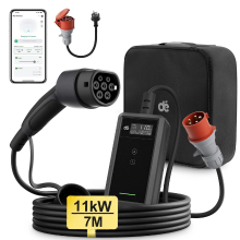 Dé EV oplader 11 kW 7 m met app 3 fasen 6 A   16 A stroomaanpassing elektrische voertuigoplader met schuko adapter voor model Y/3, ID.3/4, EX30 en andere EV's/PHEV's, zwart