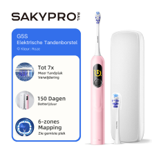 Saky Pro SAKYPRORAL AI Slimme Elektrische Tandenborstel voor Kinderen & Volwassenen met LED scherm | 150 Dagen Oplaadbaar, Real time Poetskaart | 3 Min Timer, Reisetui | Sonic Tandenborstel Cadeau voor Gezin & Kerstmis (G5S Roze)