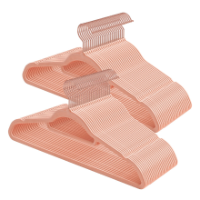 JOYFURNOS 50 delige luxe fluwelen hangerset – Rose Goud & Lichtroze, lengte 43,5 cm, ultradun 0,6 cm – antislip, ruimtebesparend, met 360° draaibare haak en stropdasstang, perfect voor broeken