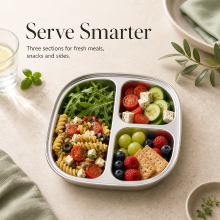 PURE COOK 304 roestvrij staal 3 vaks vierkant dinerdienblad elektrolytisch afgewerkt lichtgewicht metalen plaat kinderen volwassenen kampeerders portiecontrole diabetici gewichtsverlies diner lunch cafetaria keukentafel servies huishouden 7,68 inch x 7,68