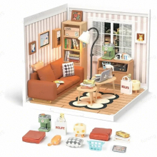 Robotime Rolife Cozy Living Lounge DIY miniatuurhuis bouwpakket 16,3 x 16,3 x 15,2 cm 1 stuk,Wooninrichting, boekenkastdecoratie,Handgemaakte cadeaus voor volwassenen en tieners,Onderwijs speelgoed
