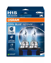 Osram Automotive OSRAM COOL BLUE® INTENSE H15, 20% meer licht, tot 3.700K, halogeen koplamp, LED look, 2 lampen