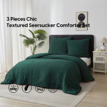 Meeallhome Dekbedset Seersucker Textuur Beddengoedset 200 x 200 cm/65 x 65cmx2 Donkergroen