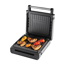 George Foreman 28000 56 Grill en bakplaat voor binnengebruik   Rookvrij ontwerp   Roestvrij staal en zwarte afwerking   Uitneembare platen