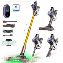 MONSGA ME03 draadloze stofzuiger, 45 kPa/550 W/50 min steelstofzuiger voor thuis, anti klitstofzuiger met afneembare accu, led display, lichte handstofzuiger voor dierenhaar/tapijt/vloer