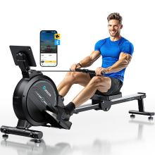 Wenoker Riksion roeitrainer voor thuis met magnetische weerstand, fitnesstrainer, app & lcd display, 16 weerstandsniveaus, indoor roeitrainer voor thuisgym, 160 kg draagvermogen