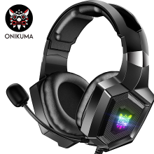ONIKUMA K8 gamingkoptelefoon met flexibele HD microfoon, RGB verlichting, surround sound, over ear, bedraad, voor pc gaming en Xbox