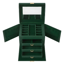 JOYFURNOS 4 laags sieradendoos, afsluitbare sieradenorganizer met handvat, 3 lades, reissieradenkoffer met spiegel, sieradenopberger, moderne stijl, cadeau voor geliefden, retro groen