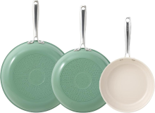 Redchef Gemstone Aluminium II Serie 3 delige Keramische Koekenpannenset, Groene Buitenkant & Bruine Binnenkant