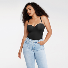 Feelingirl 1 delige thong bodysuit met stalen bandje en uitneembare schouderriem, taille  en buikvormend, maat L, zwart